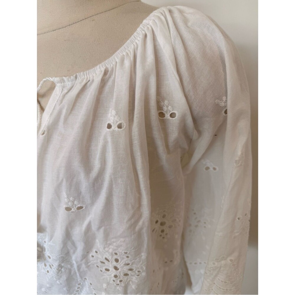 NWT New York & Company White Eyelet Cotton Boho Blouse Tassel Tie Size Medium - Picture 3 of 7
